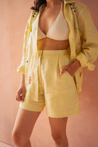 Yellow Linen Shorts