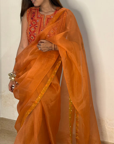 Orange organza saree