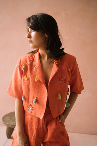 Orange Linen Mini Blazer
