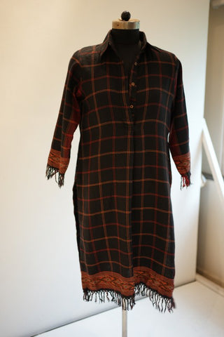 Check pure wool kurta-L