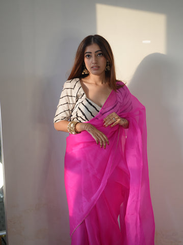 Purple & Pink Organza saree